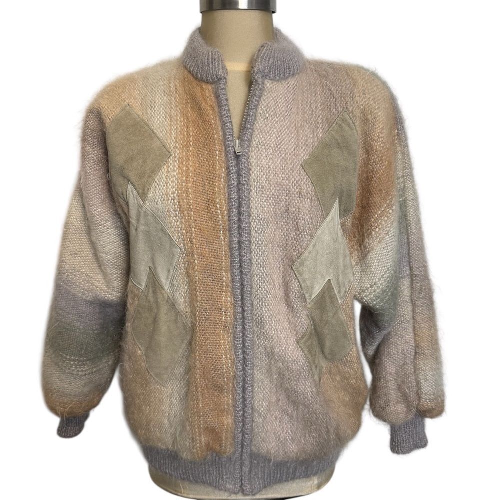 JINX Canada Mohair Wool Suede Patch Zip Cardigan Jacket Small 90s Soft Girl